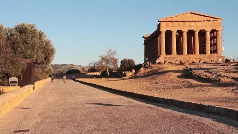 Agrigento sicily italy ancient temple of concordia pillars wide shot Stock Footage 252154499