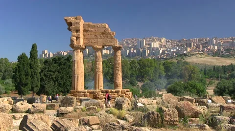 Agrigento, Valley of Temples, Temple of Castor and Pollux, Sicily, Italy Stock Footage 32596376