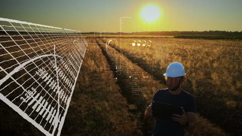 Agritech Engineer Using AI Analytics in Smart Farming Field Stock Footage 336677229
