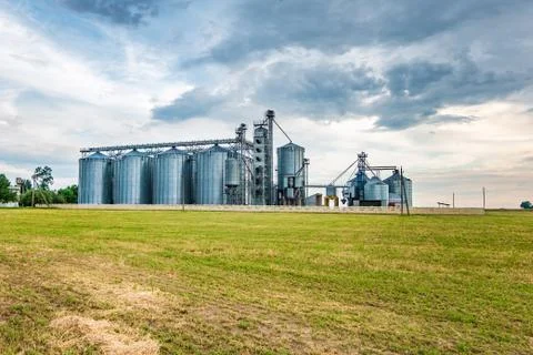 Agro-processing plant for processing and silos for drying cleaning and storag Stock Photos