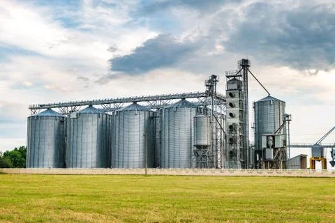 Agro-processing plant for processing and silos for drying cleaning and storag Stock Photos