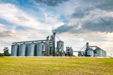 Agro-processing plant for processing and silos for drying cleaning and storag Stock Photos