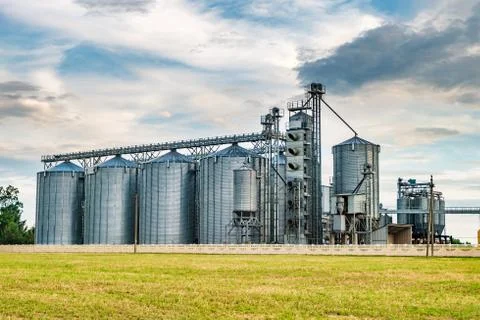 Agro-processing plant for processing and silos for drying cleaning and storag Stock Photos