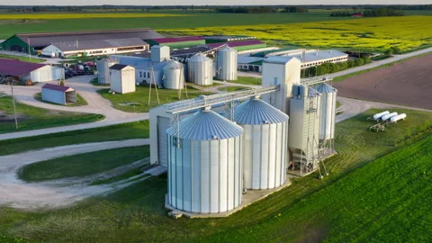 Agro silos granary elevator on agro-processing manufacturing plant Stock Footage 279671804