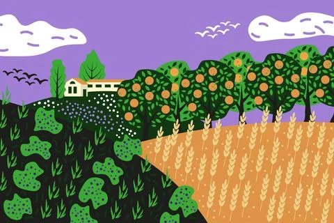 Agroforestry simple illustration Stock Illustration