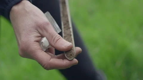 Agronomist examining a soil core sample Stock Footage 340546152