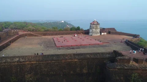 Aguada fort and old lighthouse tower. Aerial view. 動画素材 85072673