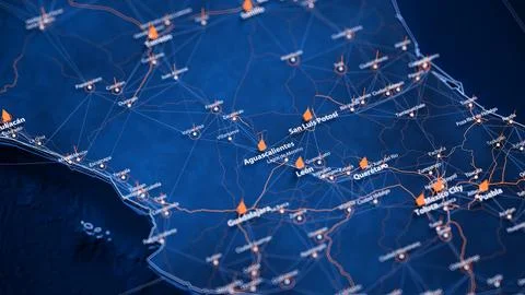 Aguascalientes map big data visualization. Futuristic map infographic of city in Illustrazione stock