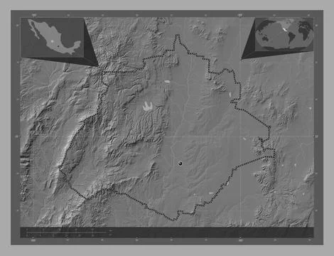Aguascalientes, Mexico. Bilevel elevation map with lakes and rivers Illustrazione stock