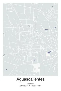 Aguascalientes, Mexico - vector map of city in Gray, Blue, Green, White colors Stock Illustration