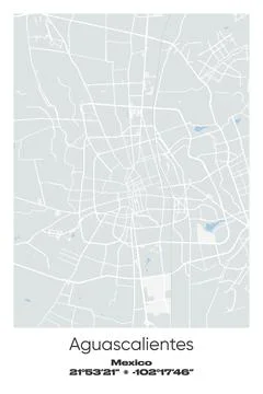 Aguascalientes, Mexico - vector map of city in Gray, white, green, blue colors Stock Illustration