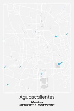 Aguascalientes, Mexico - vector map of city in Gray, white, blue colors Stock Illustration