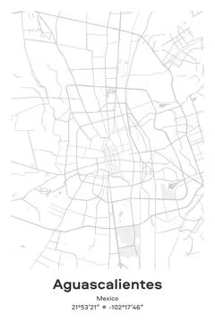 Aguascalientes, Mexico - vector map of city in Pastel, Gray, White, Green colors Stock Illustration