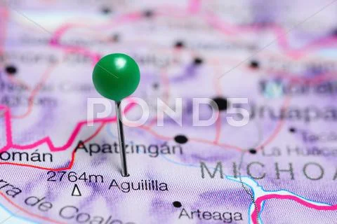 Aguililla pinned on a map of Mexico Stock Photos