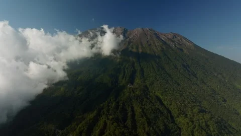 Agung volcano with clouds. Drone view of Bali. Stock Footage 255216941