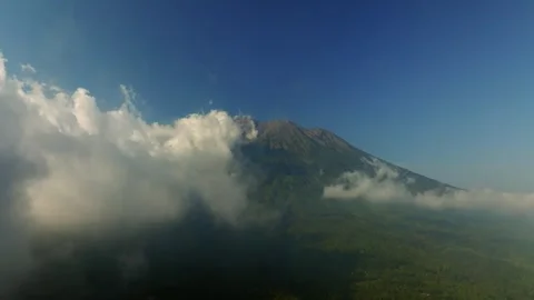 Agung volcano with clouds. Drone view of Bali. Stock Footage 255217151