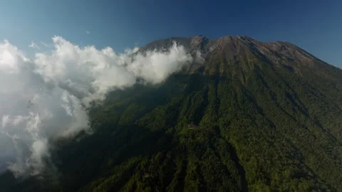 Agung volcano with clouds. Drone view of Bali. Stock Footage 258772743