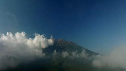 Agung volcano with clouds. Drone view of Bali. Stock Footage 259179069