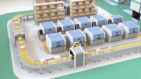 AGV (Automatic guided vehicle) picking parts from metal 3D printer Stock Footage 84239782