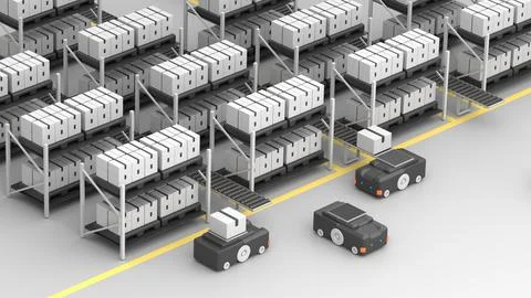 AGV with boxes delivers them to the conveyor belt Stock-Illustration