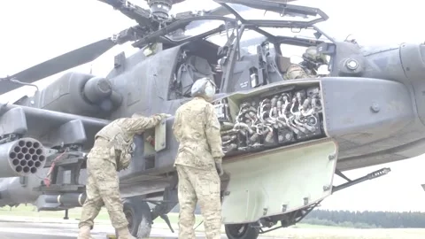 AH-64 Apache Attack Helicopter. Aerial Gunnery and Maintenance  (37) 動画素材 162027115