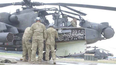 AH-64 Apache Attack Helicopter. Aerial Gunnery and Maintenance  (36) 動画素材 162027276