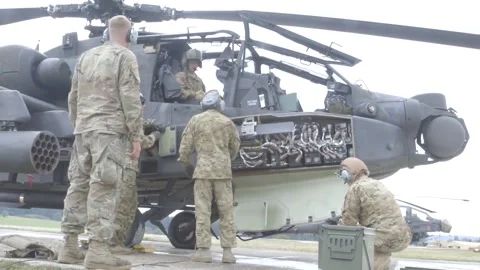 AH-64 Apache Attack Helicopter. Aerial Gunnery and Maintenance  (35) 動画素材 162027281