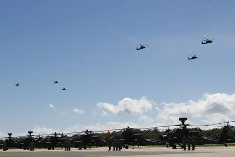 AH-64 Apache Attack helicopter commission ceremony in Taiwan, Taoyuan - 17 Jul 2 Stock Photos