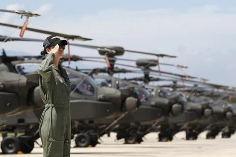 AH-64 Apache Attack helicopter commission ceremony in Taiwan, Taoyuan - 17 Jul 2 Foto stock