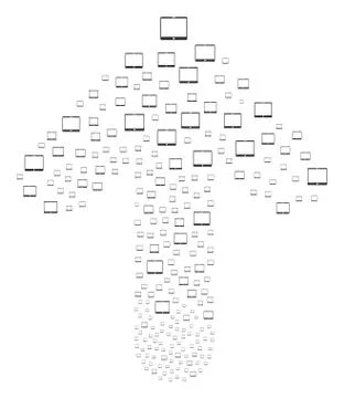 Ahead Pointer Arrow Figure with Mobile Tablet Stock Illustration