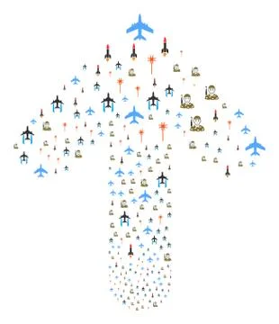 Ahead Way Arrow Composition with Army Attack Stock Illustration