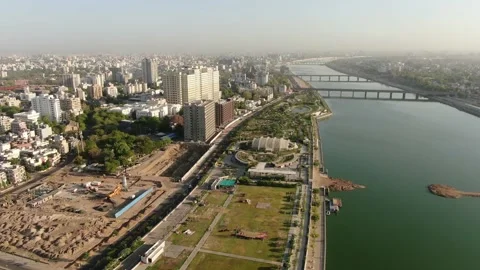 Ahmedabad Aerial view unlock 1. Riverfront. Stock Footage