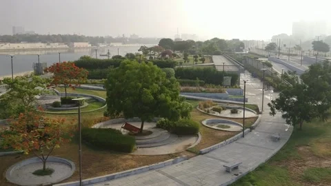 Ahmedabad riverfront park upscale aerial view , shot in India in july 2020 Stock Footage