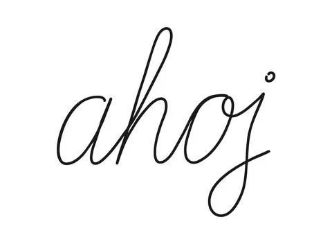 Ahoj write calligraphy word, continuous line drawing. Greeting, hello on Czech Stock Illustration