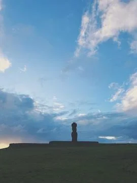 Ahu Tahai ceremonial complex on Easter Island, Chile. Historic Moai statues Фото