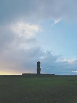 Ahu Tahai ceremonial complex on Easter Island, Chile. Historic Moai statues Фото