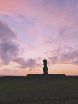 Ahu Tahai ceremonial complex on Easter Island, Chile. Historic Moai statues Photos