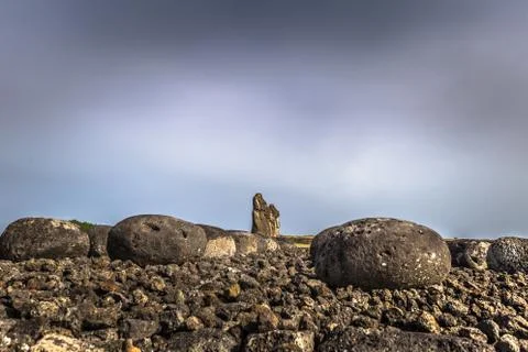 Ahu Tongariki, Easter Island - July 10, 2017: Moai altar of Tongariki, Easter Stock Photos