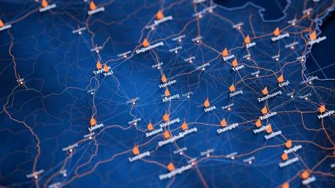 Ahyang map big data visualization. Futuristic map infographic of city in China 스톡 일러스트