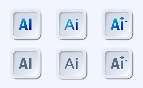 AI 3d buttons set. Artificial intelligence and process automation, neural Stock Illustration