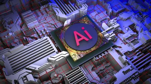 Ai 3d image concept. Computer microprocessor with artificial intelligence on 스톡 일러스트