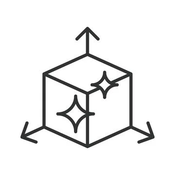 AI 3D modeling, icon in line design. Artificial intelligence, three dimensional Stock Illustration