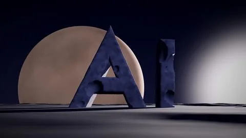 Ai 3D Stone Text on an Alien Plateau with a Rising Planet Stock Illustration