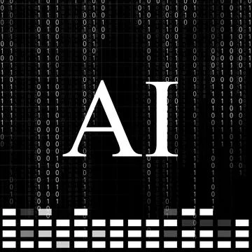 AI abbreviation on black background with binary code. Artificial intelligence 스톡 일러스트