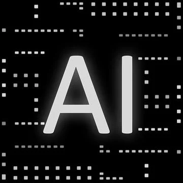 AI abbreviation on black background with pattern. Artificial intelligence Stock Photos