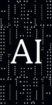 AI abbreviation on black background with pattern. Artificial intelligence Stock Photos