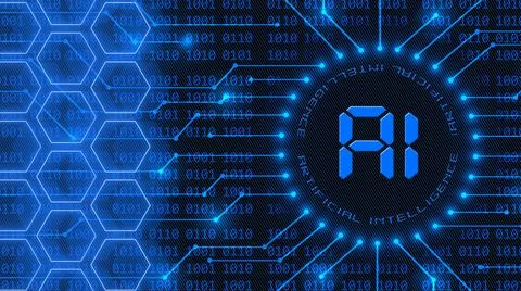 AI - Abstract Artificial Intelligence background with blue lettering Stock Illustration