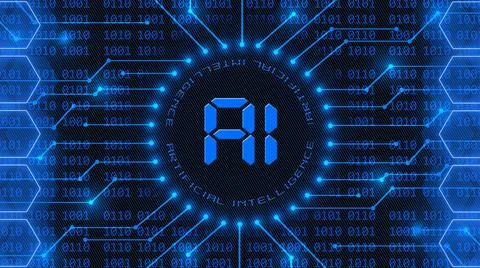 AI - Abstract Artificial Intelligence background with blue lettering Stock Illustration