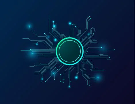 Ai abstract circuit. Electrical round green microcircuit. Stock Illustration