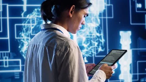 AI admin runs code in data center 스톡 사진